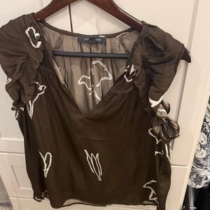 Brown silky Ruffled Sleeveless Top